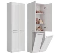 BDW Armadietto da bagno, 2 cesti per biancheria, 2 porte, 174 x 60 x 30 cm, mobiletto alto, mobili da bagno, mensola da bagno, mensola da bagno, mensola da bagno NEL 2K/DD (bianco lucido)