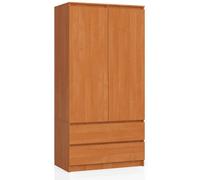 BDW armadio 2 ante, 4 ripiani, appendiabiti, 2 cassetti, appendiabiti, armadio a cassetti, armadio per camere da letto, soggiorni, 180x90x51cm, (Ontano)