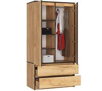BDW - Armadio a 2 ante, 4 ripiani, 2 cassetti, multiuso, per camera da letto, soggiorno, 180 x 90 x 51 cm, rovere Craft