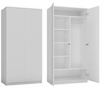 BDW Armadio a 2 ante, 6 ripiani, appendiabiti multiuso, cassettiera, armadio per camera da letto, soggiorno, 180 x 90 x 50 cm, bianco