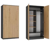 BDW Armadio a 2 ante, 6 ripiani, appendiabiti multiuso, cassettiera, armadio per camera da letto, soggiorno, 180 x 90 x 50 cm, colore: antracite/rovere artisano
