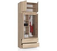 BDW Armadio a 4 ante, 4 ripiani, grucce, 2 cassetti, armadio per camera da letto, soggiorno, corridoio, 234 x 90 x 51 cm, (rovere Sonoma)