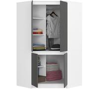BDW - Armadio Angolare per Camera da Letto - Grande e Largo 100 cm, Alto 180 cm - Con Asta e Ripiani - Bianco/Grigio