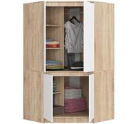 BDW - Armadio Angolare per Camera da Letto - Grande e Largo 100 cm, Alto 180 cm - Con Asta e Ripiani - Rovere Sonoma, Bianco