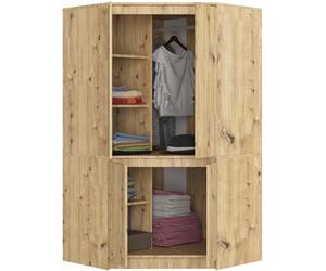 BDW - Armadio Angolare per Camera da Letto - Grande e Largo 100 cm, Alto 180 cm - Con Asta e Ripiani - Rovere Artisan