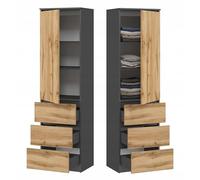 BDW - Armadio con cassetti - 3 cassetti e ripiani - Mobile contenitore di 50 cm L 180,5 cm H e 40 cm P - Cabina armadio per camera da letto adulti o camera da letto bambini - Grafite/Rovere Wotan