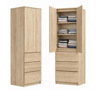 BDW - Armadio stretto - Armadio con cassetti - Larghezza 50 cm, altezza 180,5 cm - Armadio contenitivo, armadio multiuso per camera da letto, corridoio - DONALD Rovere Sonoma