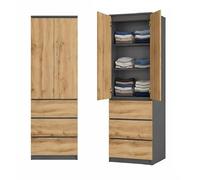 BDW - Armadio stretto - Armadio con cassetti - Larghezza 50 cm, altezza 180,5 cm - Armadio contenitivo, armadio multiuso per camera da letto, corridoio - DONALD Antracite/Rovere Wotan