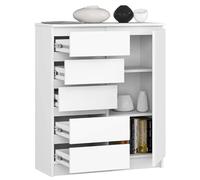 BDW - Cassettiera con 5 cassetti e 1 anta - 80 cm di larghezza, 97 cm di altezza - Armadio, credenza, multiuso, scarpiera, cassettiera, armadietto - soggiorno, camera da letto, corridoio (bianco)