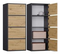 BDW Cassettiera moderna ALMA con 4 ante, 50 x 119 x 40 cm, cameretta dei bambini, soggiorno, corridoio, sistema Tip-ON - Antracite/Rovere Artisan