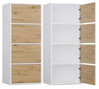 BDW Cassettiera moderna ALMA con 4 ante, 50 x 119 x 40 cm, cameretta dei bambini, soggiorno, corridoio, sistema Tip-ON - Bianco/Rovere Artisan