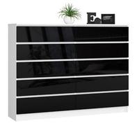 BDW - Comò con 10 cassetti, comò K160, credenza, mobili per soggiorno, camera da letto e ingresso, armadio da ufficio, materiale robusto e design moderno - 160x40x121 cm, Bianco/Nero lucido