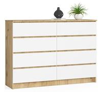 BDW - Comò con 8 cassetti, comò K140, credenza, mobili per soggiorno, camera da letto, corridoio, armadio da ufficio, materiale robusto e design moderno - 138x40x99 cm, Rovere Artisan/Bianco