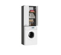 BDW - Mobile Per Lavatrice, Scaffale Alto Da Bagno Multiuso - 2 Ante - Contenitore 180cm - Lavanderia - Grigio/Bianco