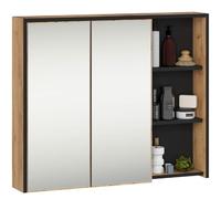 BDW - Mobiletto con Specchio per il Bagno - Mobiletto del Bagno con uno Specchio da Bagno in Lgno Laminato, Rovere artigianale/Interni:Nero, 90(L) x75(A) x15(P) cm, Vami
