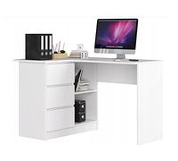 BDW Scrivania angolare wengè bianca con 3 cassetti a destra e 2 ripiani, molto spazio per dispiegare, perfetta per camerette degli adolescenti, uffici e laboratori. (Bianca Sinistra)