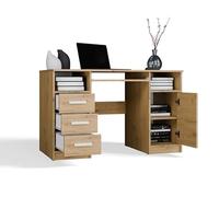 BDW Scrivania Delta con 3 cassetti e 1 armadio, 120 x 75 x 60 cm, ripiano per tastiera, Biruo, cameretta dei bambini, soggiorno (rovere Artisan)