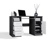 BDW Scrivania Delta con 3 cassetti e 1 armadio, 120 x 75 x 60 cm, ripiano per tastiera, Biruo, cameretta dei bambini, soggiorno (antracite/bianco)