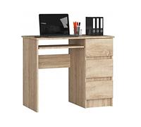 BDW Scrivania per computer con 3 cassetti e un cassetto estraibile per tastiera. Una scrivania per desktop o laptop, scuola e ragazzi 90x77x50 (rovere Sonoma Link)