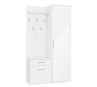 BDW Set di 5 ganci appendiabiti con specchio, armadio con anta e cassetto, moderni, 180 x 100 x 35 cm (bianco)