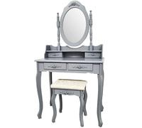 BDW TL01 Toeletta - con specchio, cassetti e sgabello - Tavolino - per camera da letto, cameretta dei ragazzi -Tavolo da trucco - Tavolo da toeletta - Tavolo per cosmetici - Stile vintage - Grigio