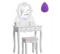BDW Toilette TL03 - con specchio, cassetti e sgabello - tavolino - per camera da letto, cameretta dei ragazzi -Tavolo da trucco - Tavolo da toeletta - Tavolo per cosmetici - Stile vintage - Bianco