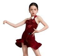 BDXMKS Abito da Ballo Latino Samba Tango Vestito da Ballo Latino Abiti da Competizione for Ragazze Abiti da Ballo da Sala Abiti da Ballo Latino Costumi da Spettacolo(Beige,130cm)