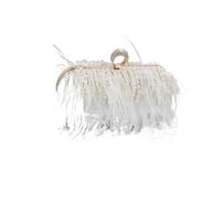 BDXMKS Borsa Da Sera In Piume di Struzzo Borsa a mano con piume di struzzo, borsa da sera da donna, pochette con anello da sera, pochette for cena e feste(WHITE)