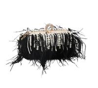 BDXMKS Borsa Da Sera In Piume di Struzzo Borsa a mano con piume di struzzo, borsa da sera da donna, pochette con anello da sera, pochette for cena e feste(Black)