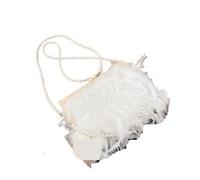 BDXMKS Borsa Da Sera In Piume di Struzzo Borsa a tracolla con catena di piume, elegante pochette da donna, borsa da sera con manico, borsa a tracolla(Chain-White)