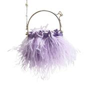 BDXMKS Borsa Da Sera In Piume di Struzzo Borsa a tracolla da sera con tracolla in piume di struzzo, borsa a mano con manico in metallo for matrimonio(Light purple)