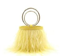BDXMKS Borsa Da Sera In Piume di Struzzo Borsa da sera in pelo di struzzo, borsa a secchiello con anello polso, tracolla catena lunga(Yellow)