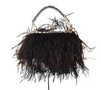 BDXMKS Borsa Da Sera In Piume di Struzzo Borsa da sera in pelo di struzzo, borsa da donna con manico e tracolla a catena(Black)