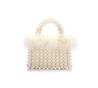 BDXMKS Borsa Da Sera In Piume di Struzzo Borsa da sera morbida con piume for donna, borsa sposa in cristallo catena di perle, a tracolla