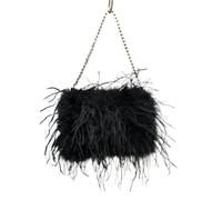 BDXMKS Borsa Da Sera In Piume di Struzzo Borse da sera in piume di struzzo, borse a tracolla con catena in metallo e strass, pochette for feste di ballo(Black)