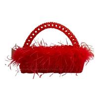 BDXMKS Borsa Da Sera In Piume di Struzzo Pochette con design a piume, borse fatte a mano con perline, borse colorate for donne, borse da sera for feste(Red)