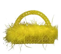 BDXMKS Borsa Da Sera In Piume di Struzzo Pochette con design a piume, borse fatte a mano con perline, borse colorate for donne, borse da sera for feste(Yellow)