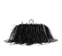 BDXMKS Borsa Da Sera In Piume di Struzzo Pochette da sera in piume di struzzo multicolore con anello for nocche(Black)