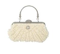 BDXMKS Pochette di Perle per le Donne Borsa a tracolla for abito da sposa con strass e perle in conchiglia, piccola borsa banchetto, cocktail for feste(Beige)