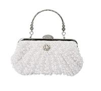 BDXMKS Pochette di Perle per le Donne Borsa a tracolla for abito da sposa con strass e perle in conchiglia, piccola borsa banchetto, cocktail for feste(White)