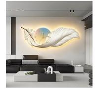 BDXZJ Grande Décoration Murale En Plumes avec Lumière LED Et Horloge, Scultura da Parete A LED 3D Sculptures Murales En Plumes Comme Décoration De Pièce pour Chambre, Salon, Maison B,150 * 50cm