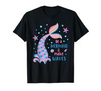 «Be a Mermaid & Make Waves», graziosa Bambina con Coda Color Pastello Maglietta