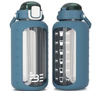 Be-Active Borraccia in vetro da 2,2 litri con orari per bere, vetro borosilicato - borracce motivazionali, senza BPA,(blu)