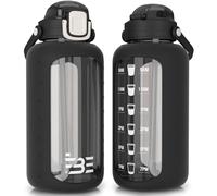 Be-Active Borraccia in vetro da 2,2 litri con orari per bere, vetro borosilicato - borracce motivazionali, senza BPA,(nero)