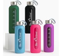 Be-Active Borraccia in vetro tempi da bere - Bottiglia d'Acqua in Vetro Vetro borosilicato - Bottiglie motivazionali - Dimensioni senza BPA 500 ml e 1 litro