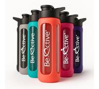 Be-Active Bottiglia d'Acqua Motivazionale in Vetro da 700ml con Tempi per Bere idrato Senza BPA | Borraccia in Vetro Borosilicato con Custodia in Silicone | Borraccia sportive