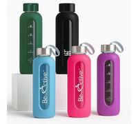 Be-Active Glass Water Bottle ora con tappo a vite nero aggiornato 2025 - Numero di volte per bere - 1 litro