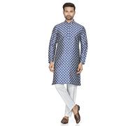 BE ACTIVE Kurta da uomo in misto cotone jacquard | design tradizionale ed elegante | kurta indiana | kurta a maniche lunghe | eleganza etnica classica verde, Blu navy, L