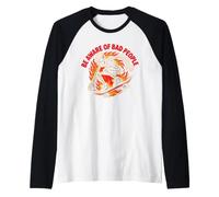 Be Aware of Bad People - Skateboard Skeleton Retro Flame Maglia con Maniche Raglan