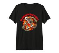 Be Aware of Bad People - Skateboard Skeleton Retro Flame Maglietta Premium